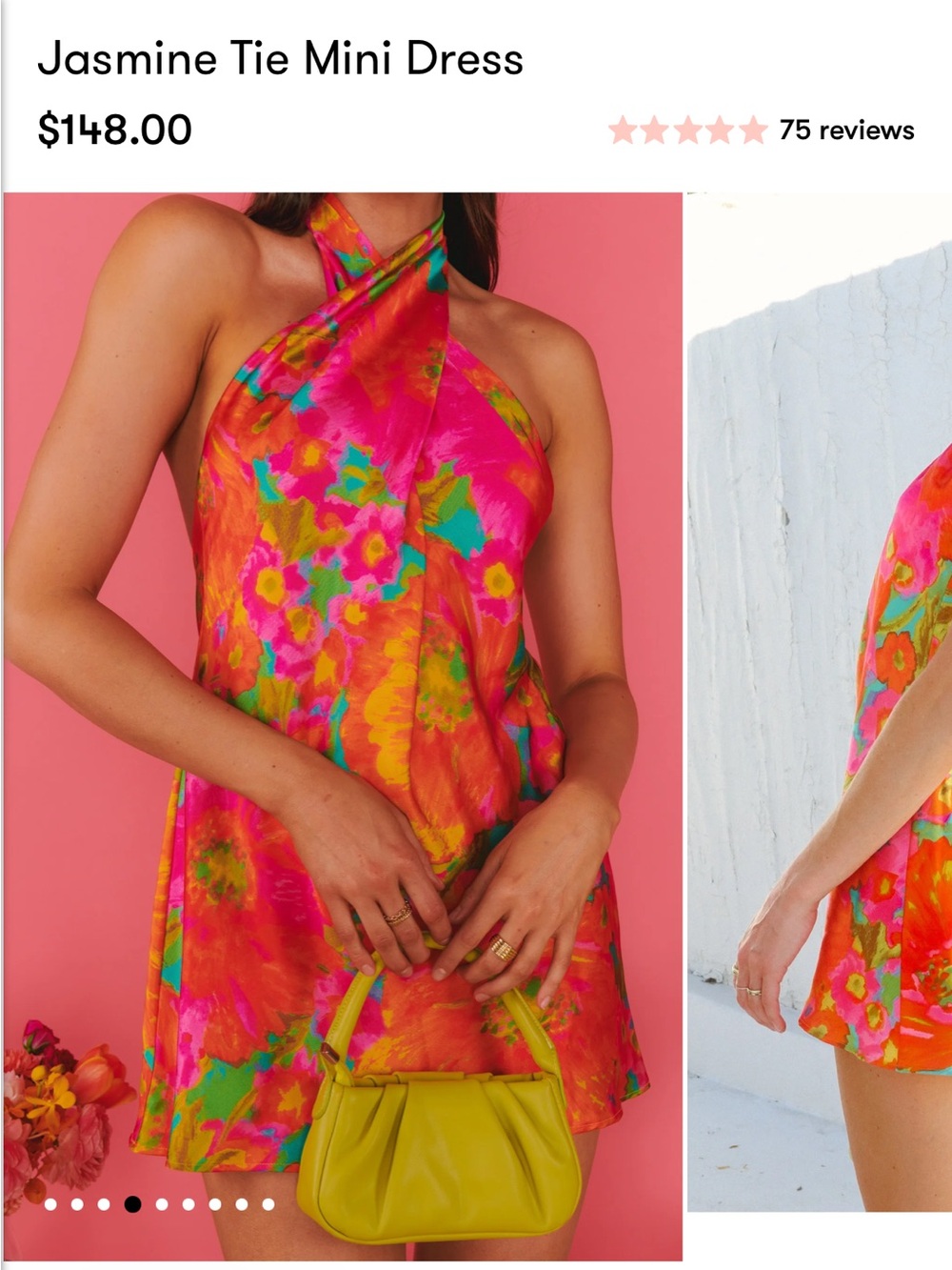 Show Me Your MuMu Hot Pink & Orange Floral Halter Mini Dress
